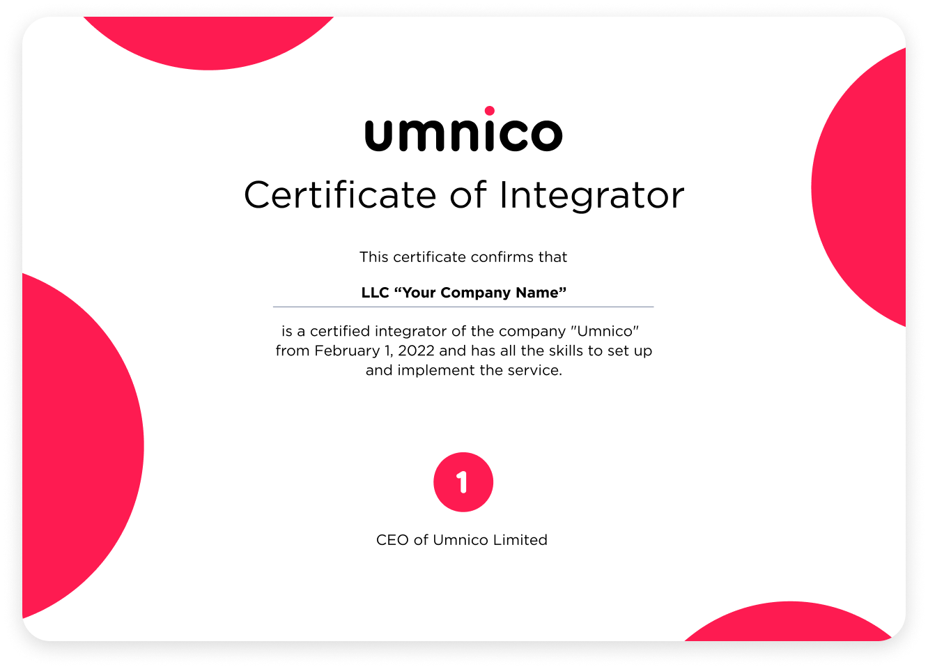 Umnico Certificate of Integrator