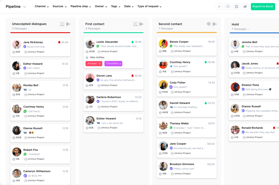 Umnico’s sales pipeline designed for online schools and coaches