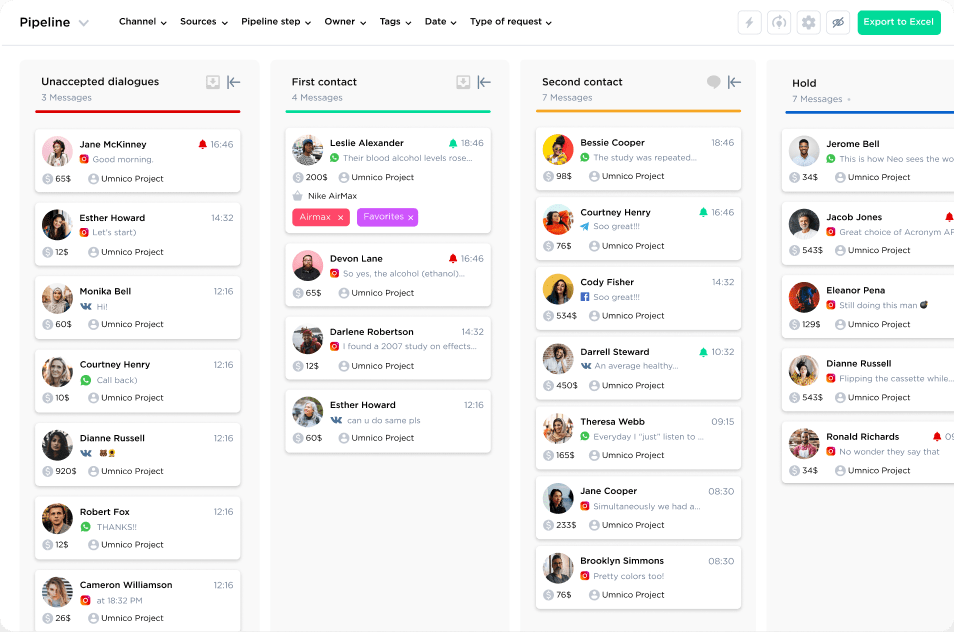 Umnico’s sales pipeline designed for online schools and coaches