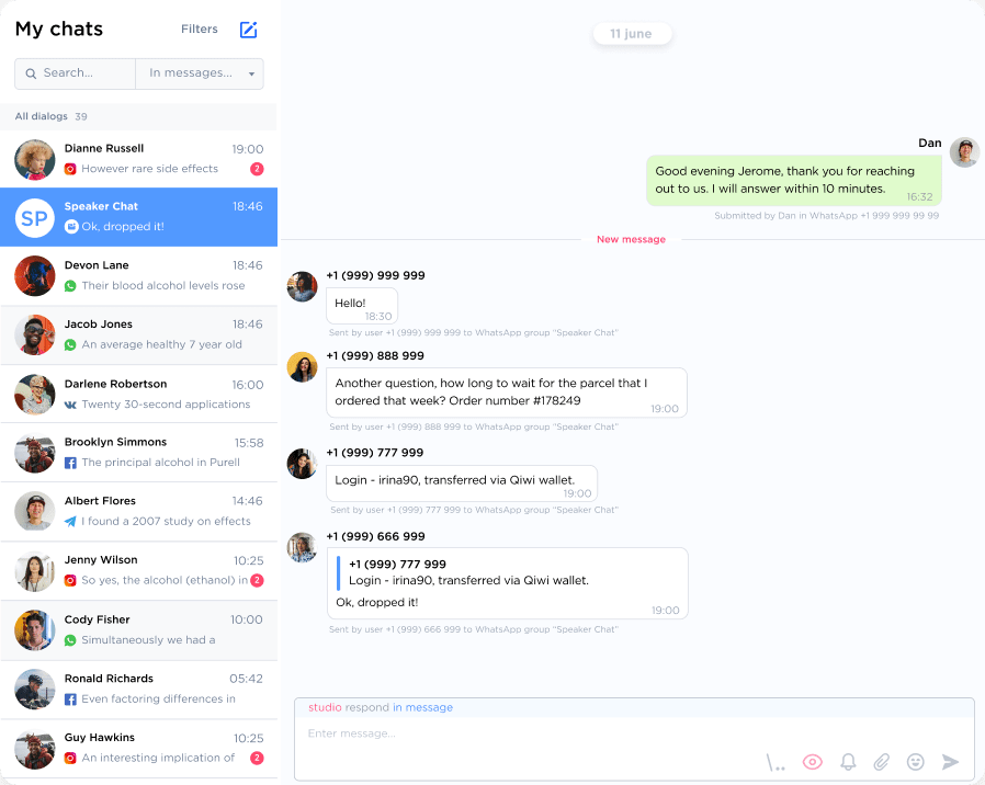 Umnico Inbox is used to manage group chats with students and clines