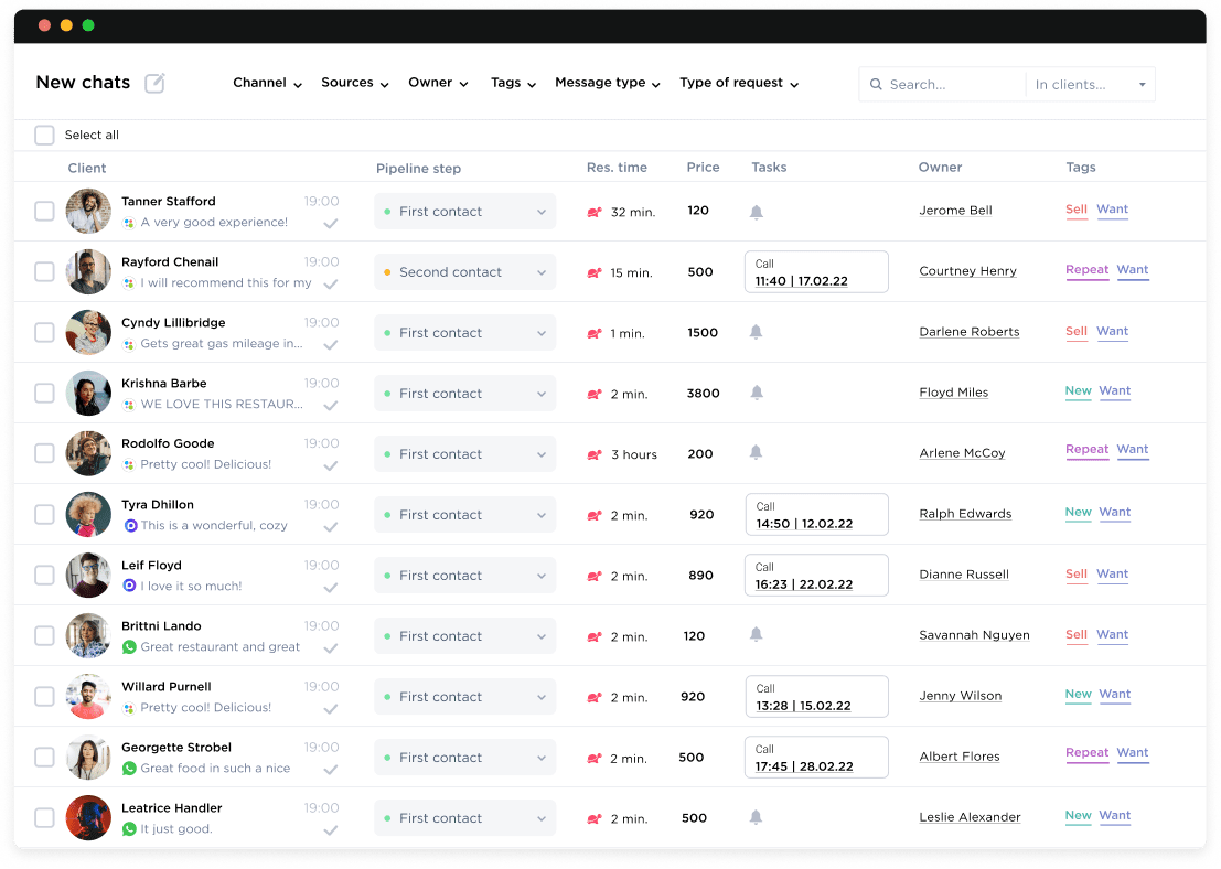 Chats from several social media and messengers in one window