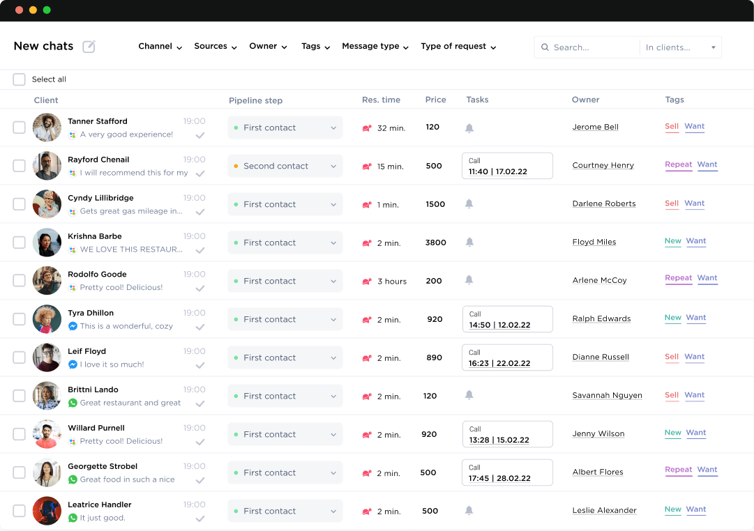 Chats from several social media and messengers in one window