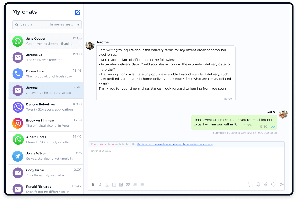 Unite email accounts with messengers and social media