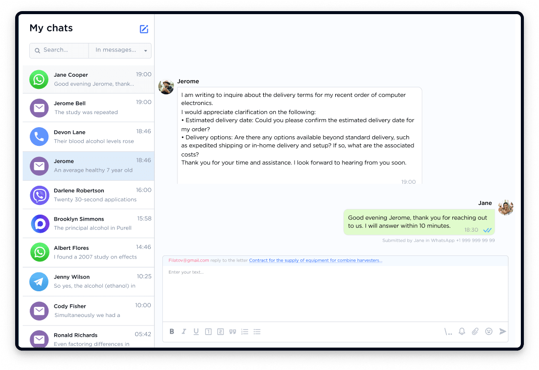 Unite email accounts with messengers and social media