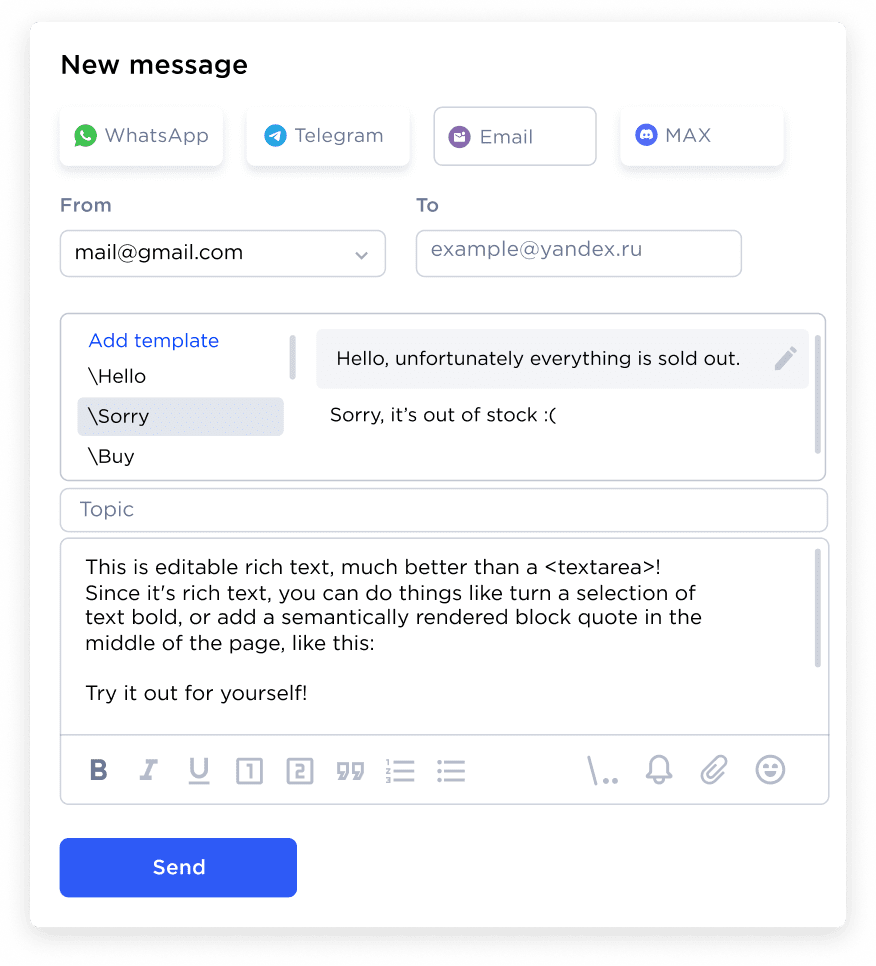 Reach out your client first through email with Umnico team mailbox service