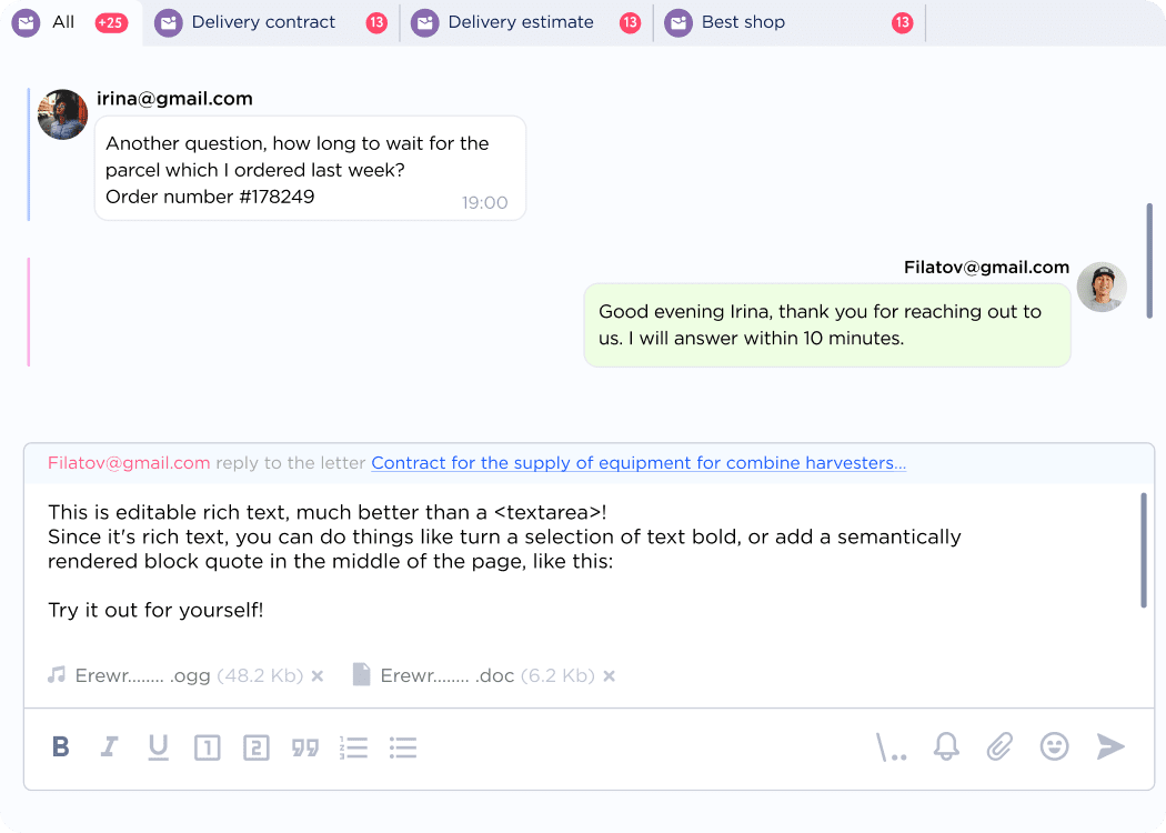 Chat with customers via email in a chat format