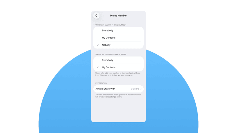 Telegram phone number privacy settings