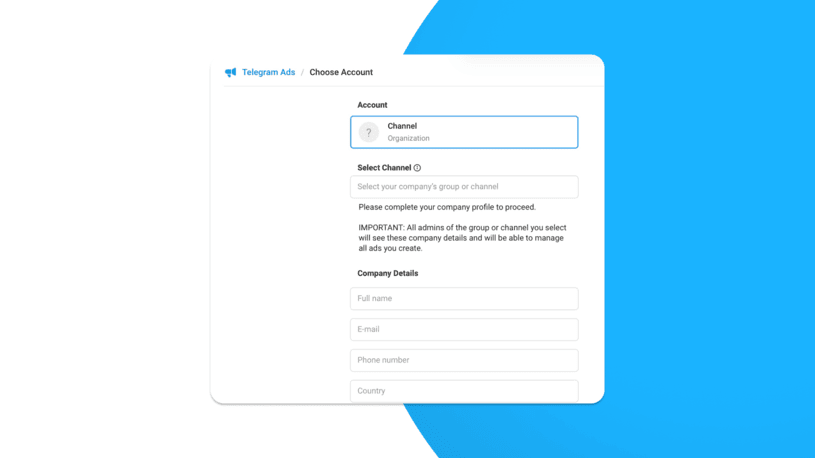 Registering Telegram Ads account