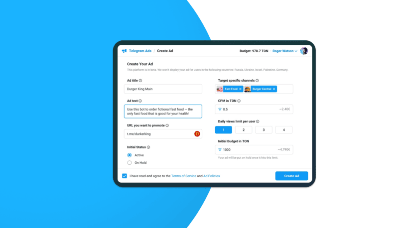 Creating telegram ad