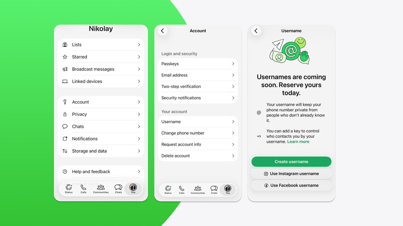 WhatsApp username key settings