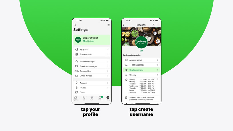 WhatsApp username set up for business