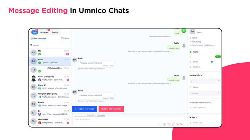 Message Editing in Umnico Сhats