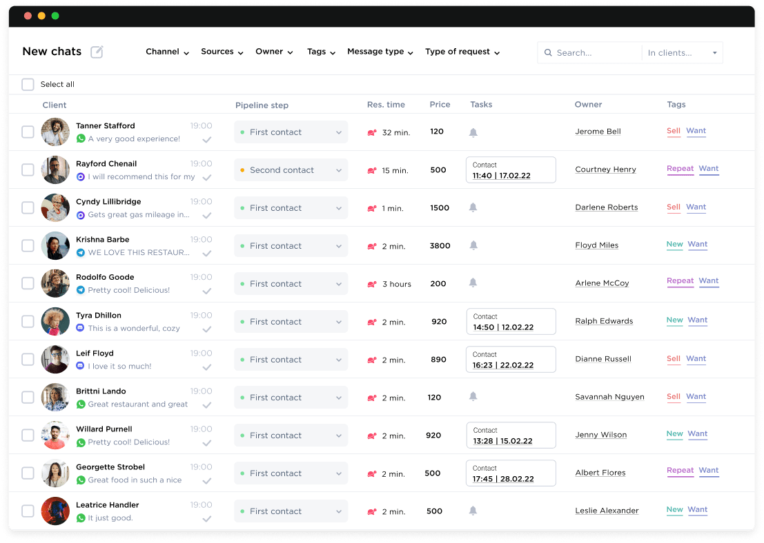 Multiple chats from several social media and messengers in one application