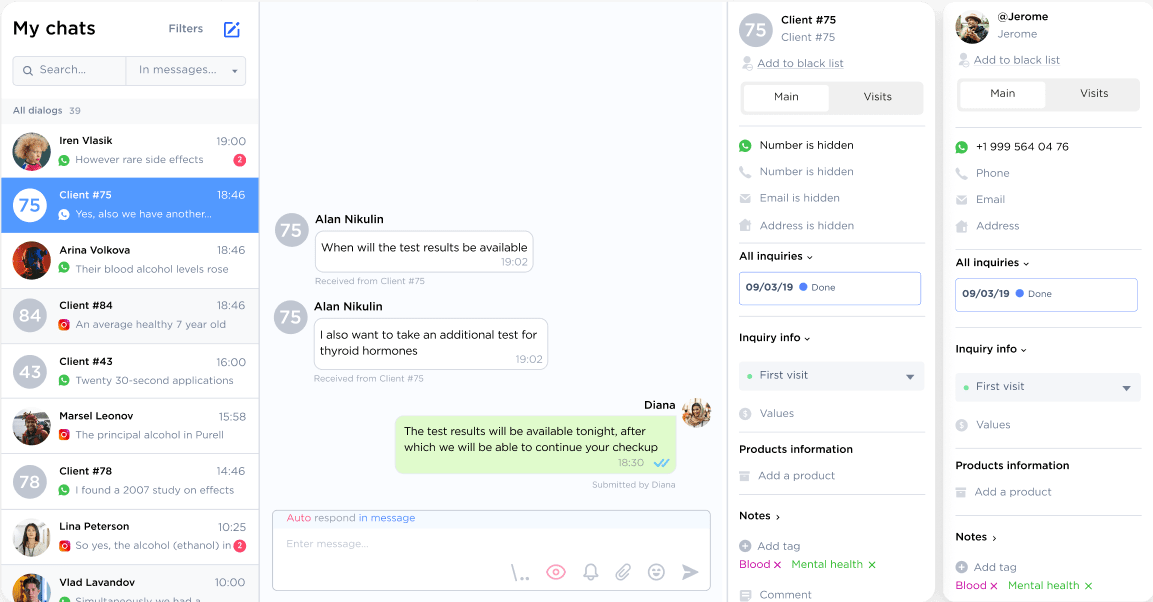 Client information hiding and securing in Umnico Inbox