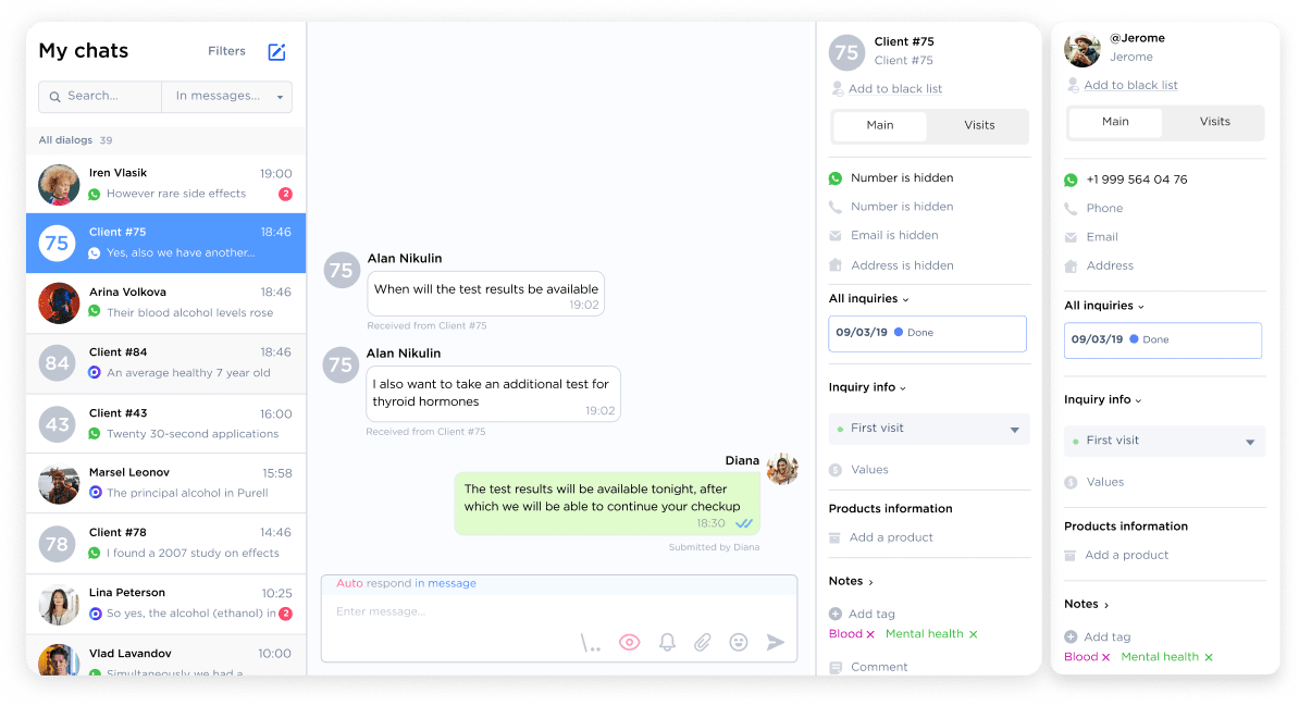 Client information hiding and securing in Umnico Inbox