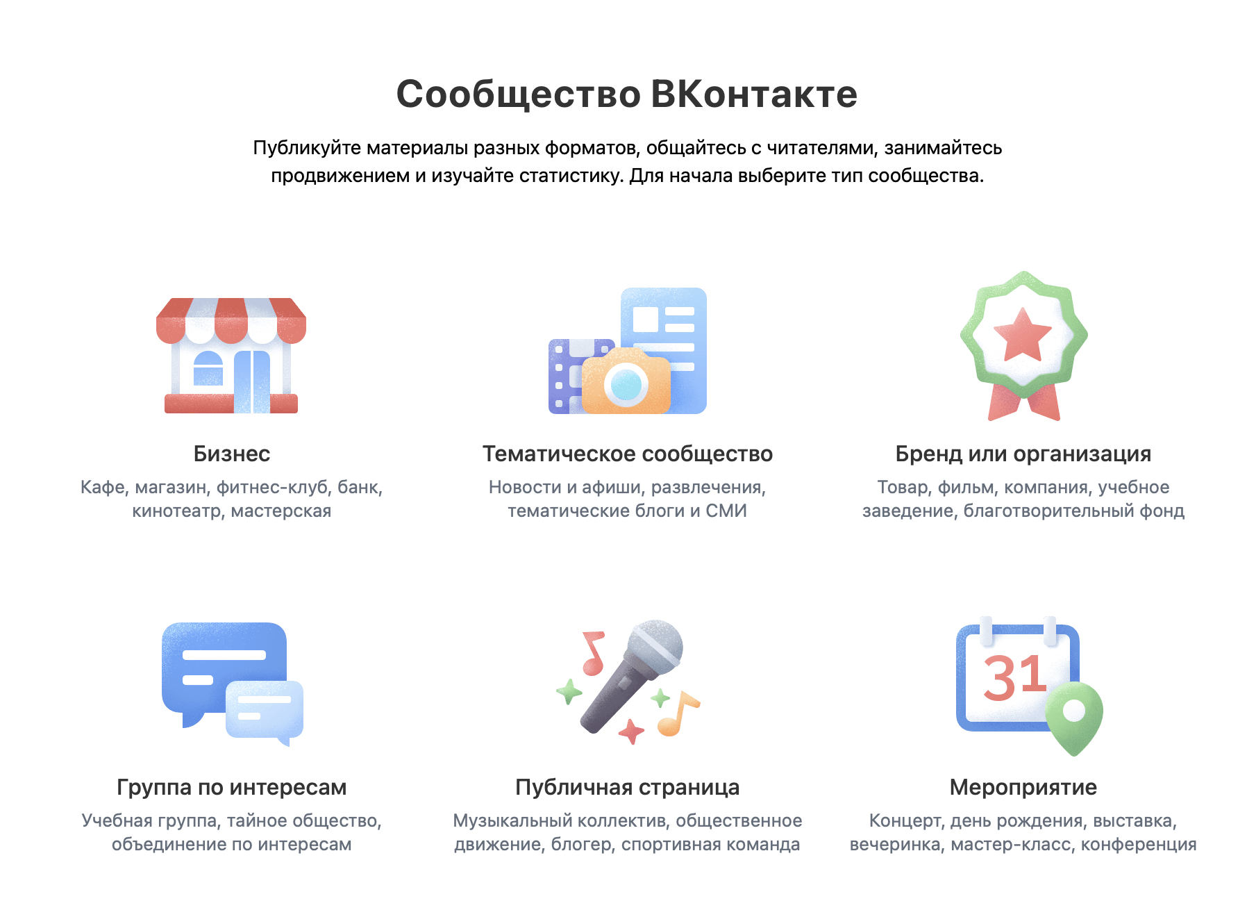 Виды сообществ ВКонтакте