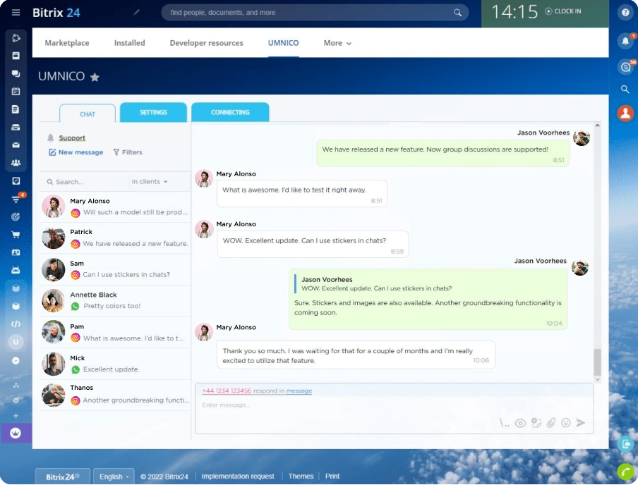 Umnico - one widget to process all inquiries in Bitrix24