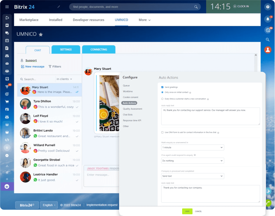 An automatic welcome message to greet new clients with Bitrix24