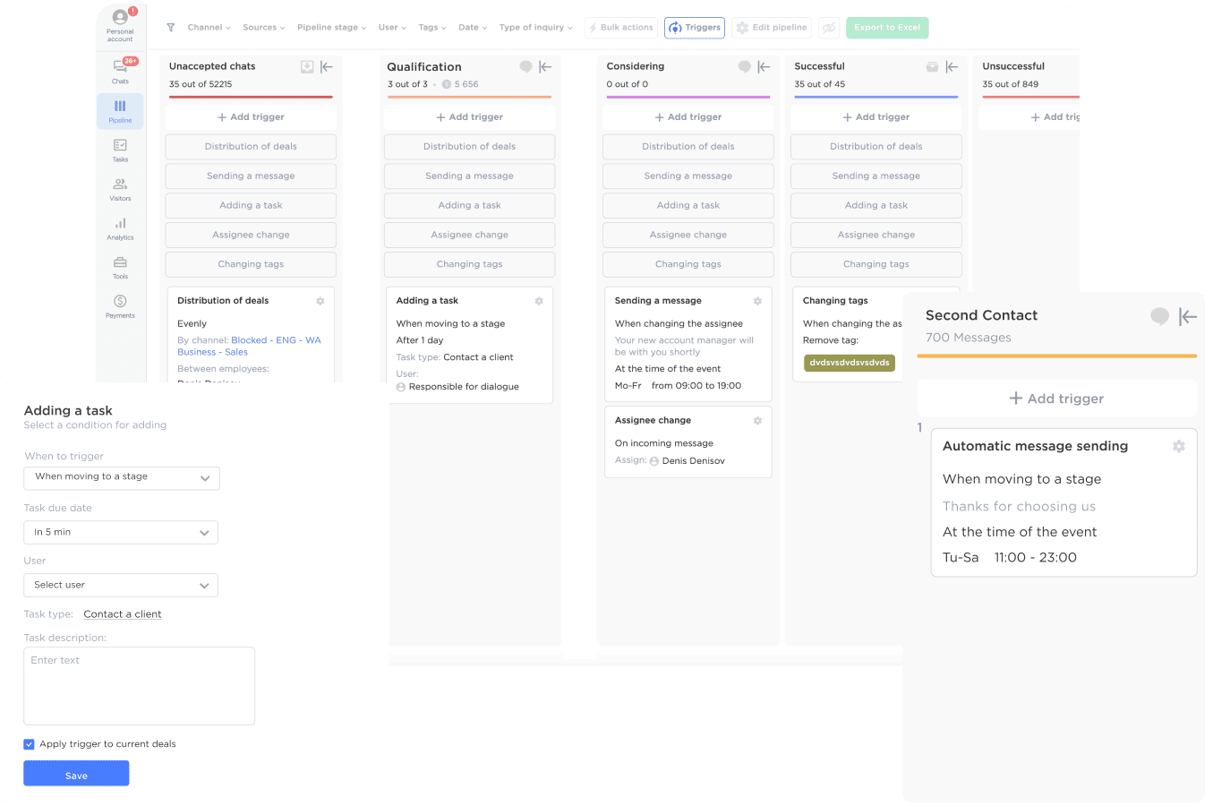 Chatbot builder and action trigger settings in Umnico