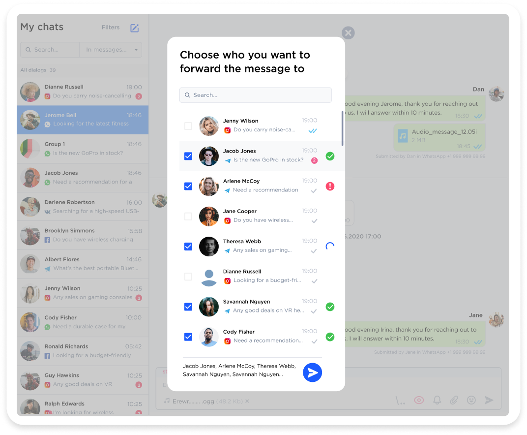 Forward messages among different messengers