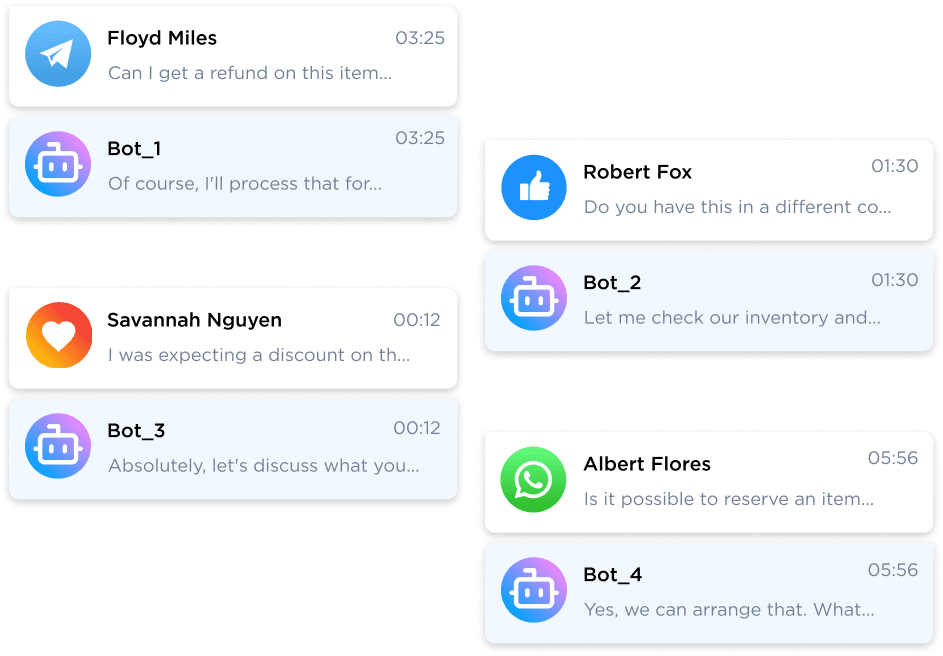 Conversational AI that replies messages on Telegram, Facebook, Instagram, and WhatsApp