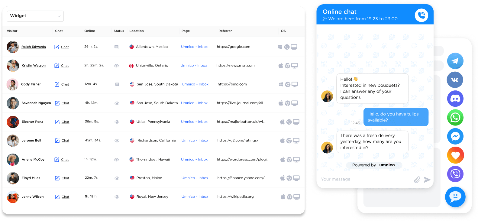 Free live chat software for website with traffic insights in Umnico