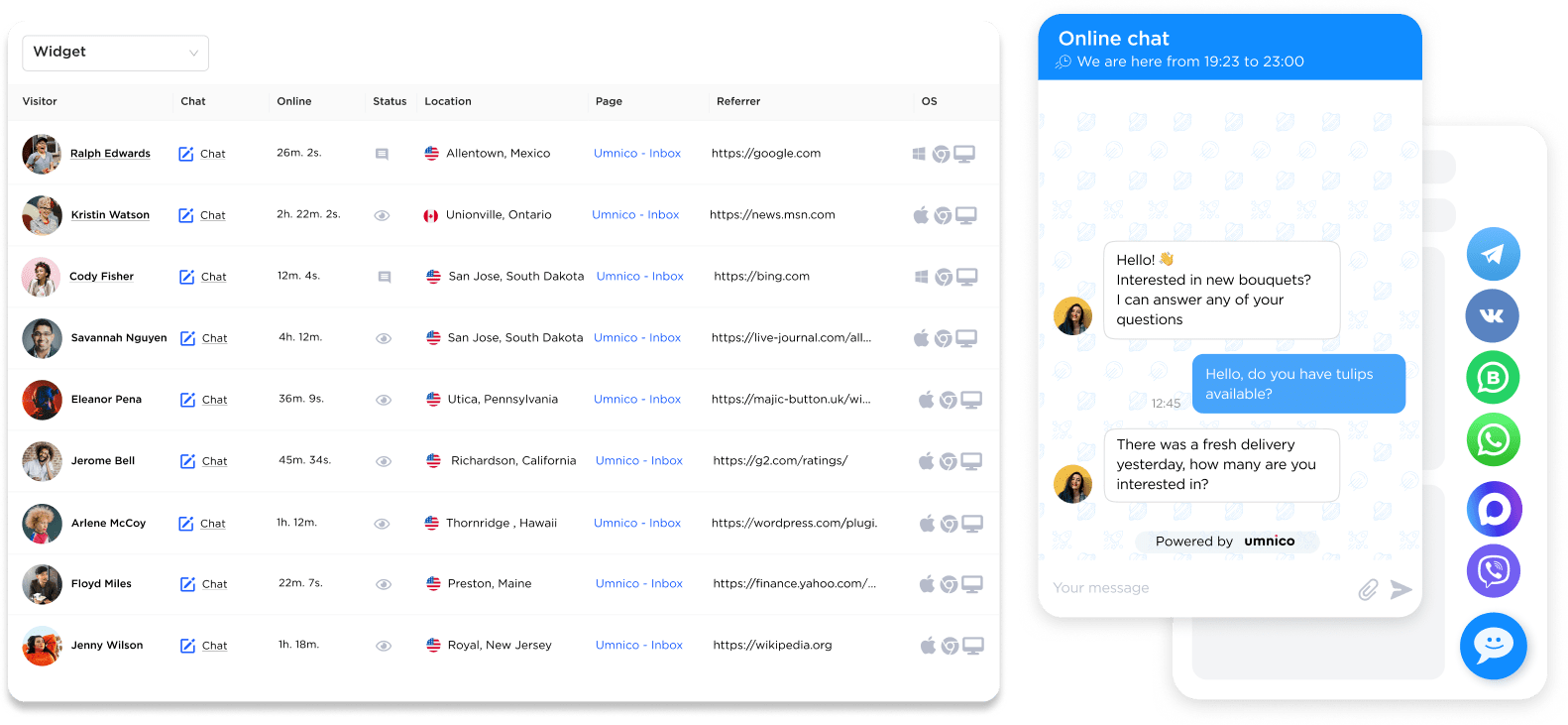 Free live chat software for website with traffic insights in Umnico