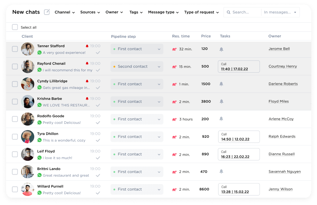WhatsApp chat records in Umnico Inbox