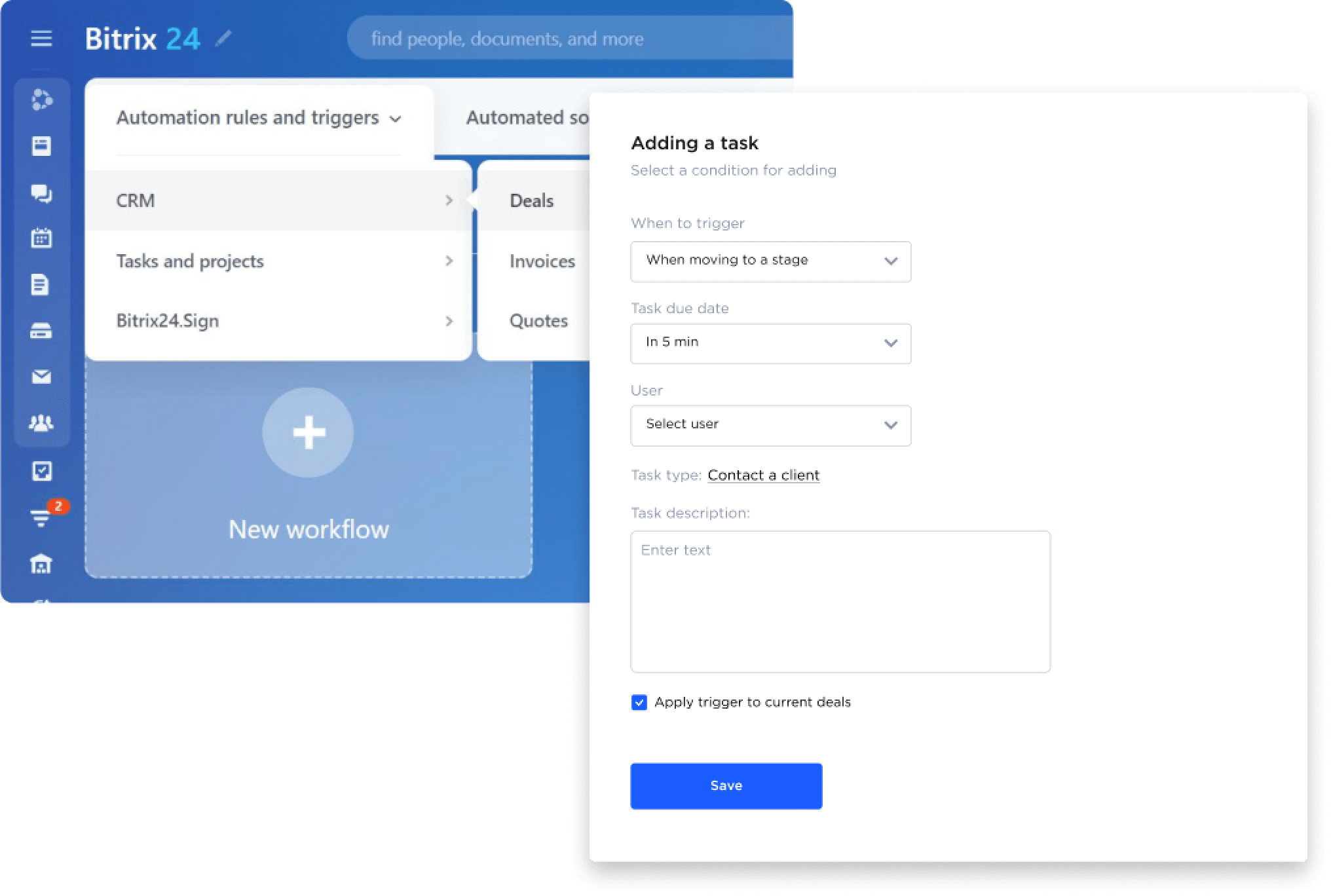 Trigger-based message notifications set up in Bitrix24 and Umnico Inbox