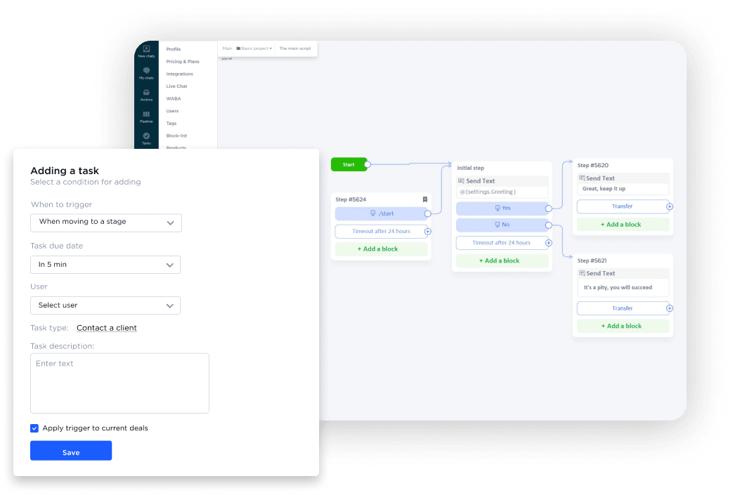 Chatbot builder and trigger setup 