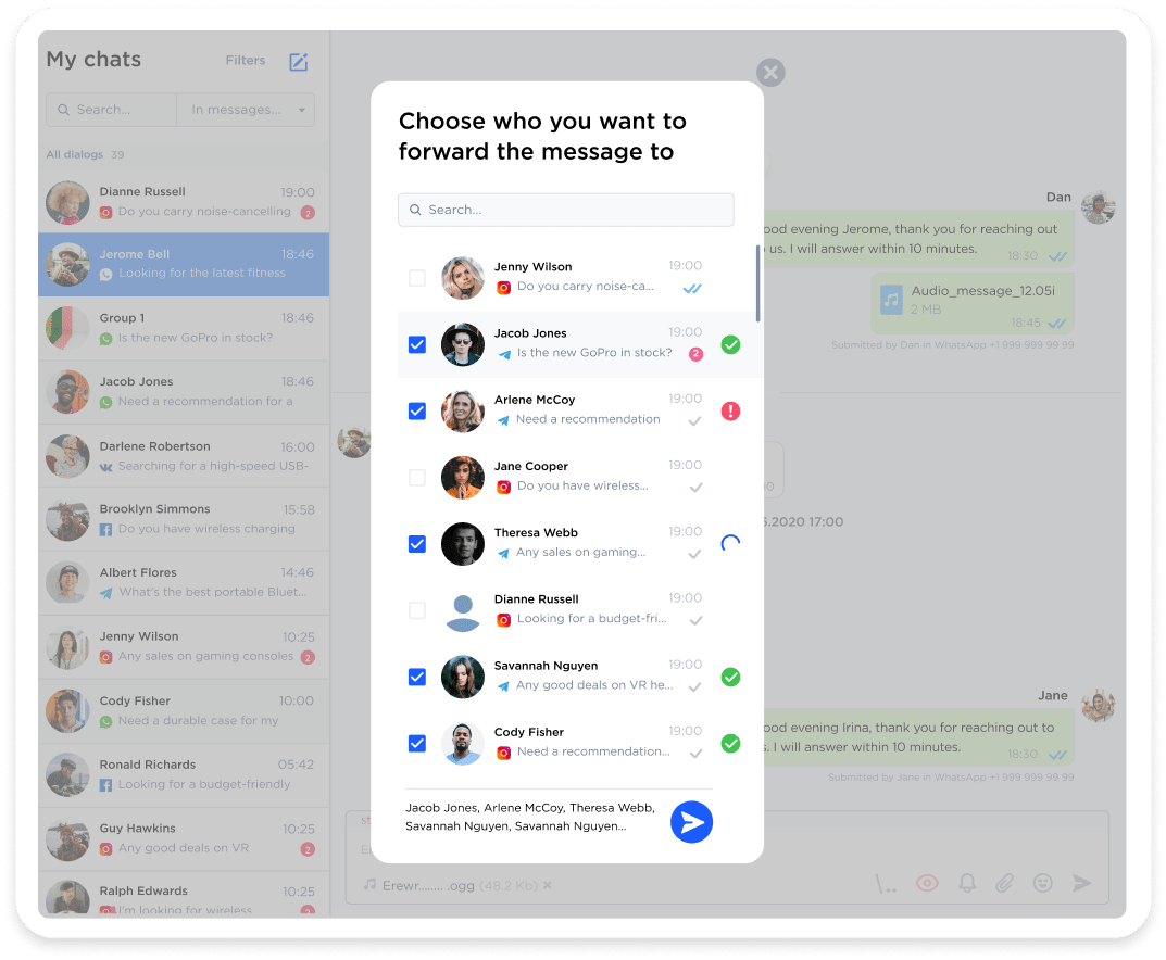 Cross-channel message forwarding in Umnico