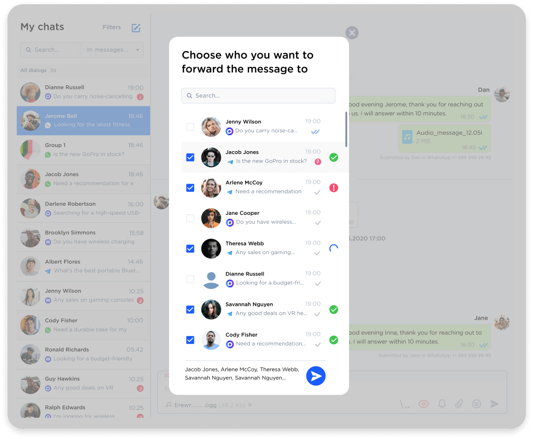 Cross-channel message forwarding in Umnico