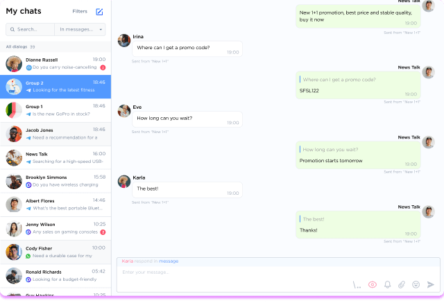 Telegram group chat in Umnico