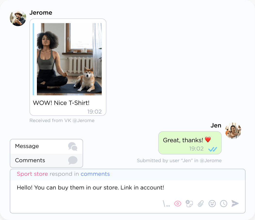 All messages & comments from VK in Umnico CRM