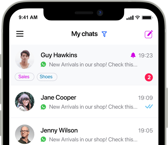 WhatsApp chats in Umnico mobile app