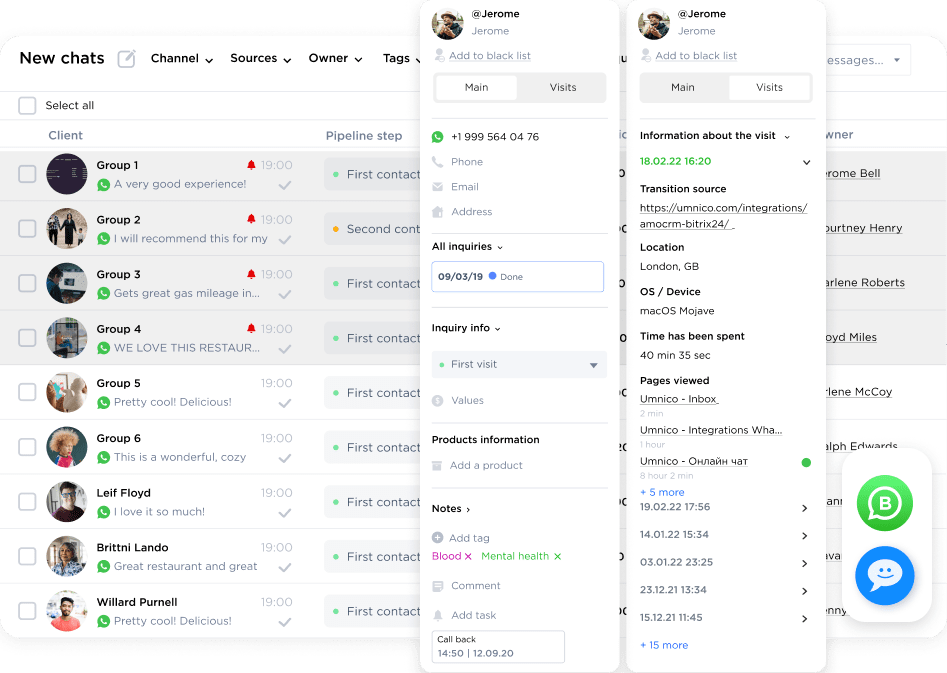 WhatsApp group chats and customer info in Umnico