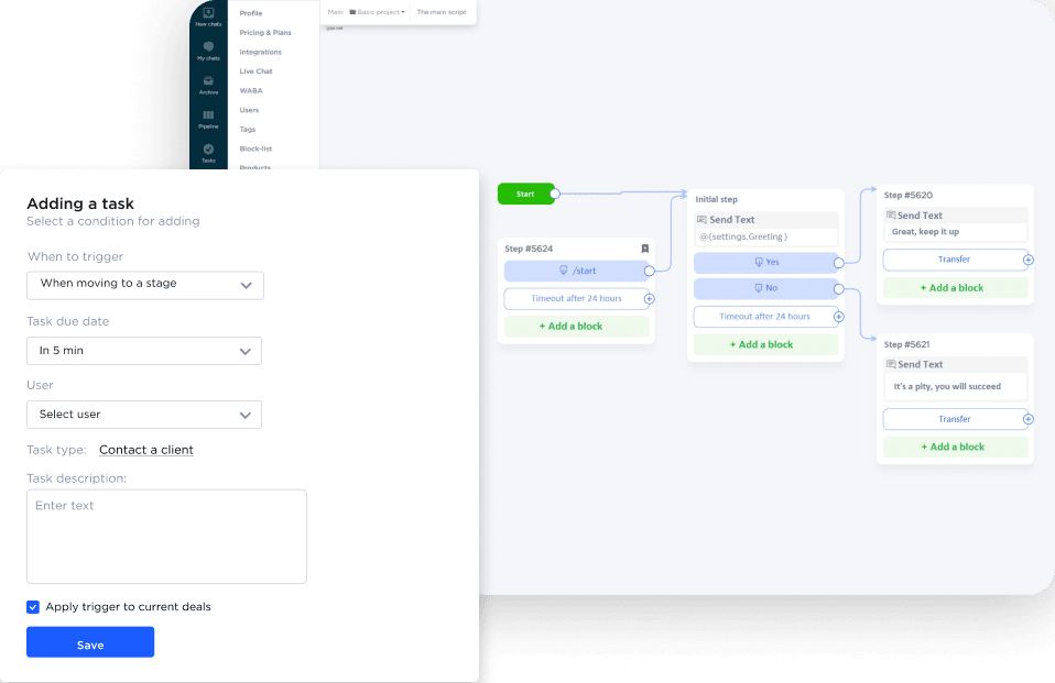 Chatbot builder and trigger setup